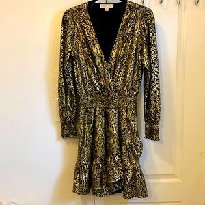 Michael Michael Kors Foil snakeskin-print Julia Dress Size:S  Color:Black/Gold